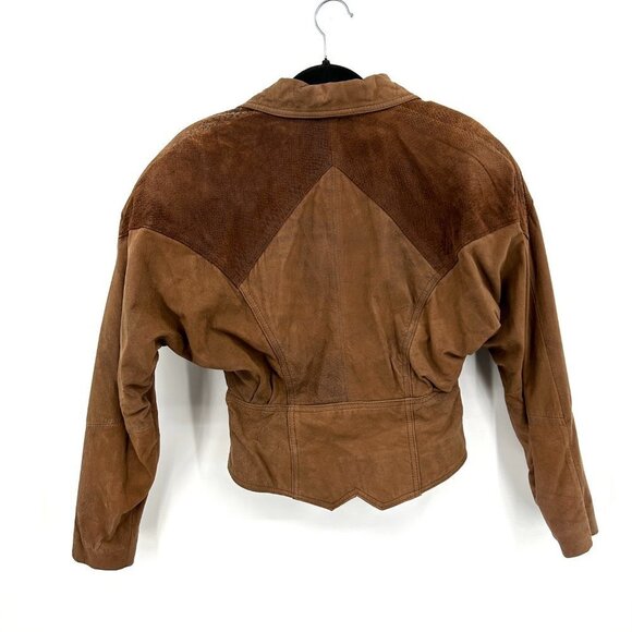 CHIA Vintage Brown Leather Dolman Sleeve Shoulder Pad Cropped Jacket Size XS - Picture 2 of 9